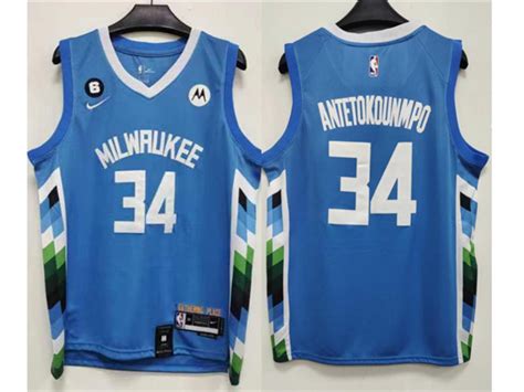 Milwaukee Bucks 34 Giannis Antetokounmpo 2022 23 Blue City Edition