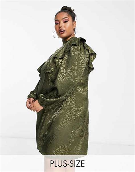 River Island Plus Satin Jacquard Mini Dress In Green Asos