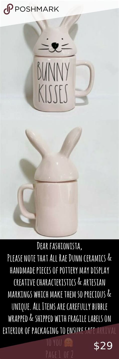 New Rae Dunn Bunny Kisses Mug With Topper Mugs Fragile Label Rae Dunn