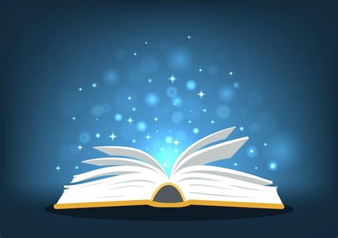 Premium Vector Magic Book Open Book With Magic Lights On Dark Blue