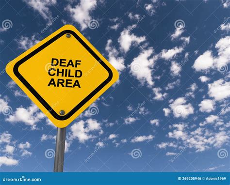 Deaf Child Area Traffic Sign On Blue Sky Stock Photo Image Of Yellow