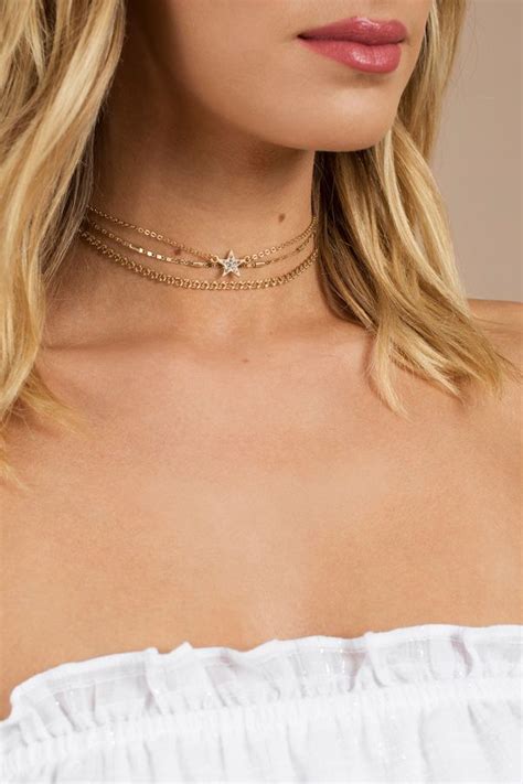 Bright Star Gold Layered Choker Necklace Trendy Womens Jewelry