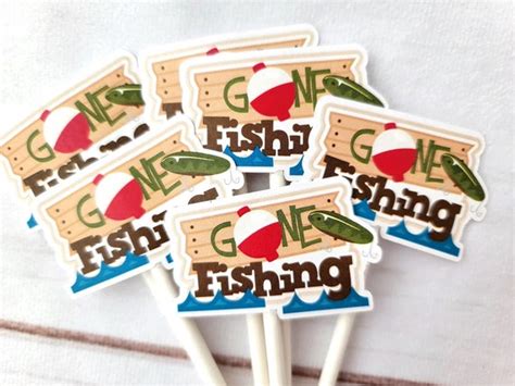 Gone Fishing Cupcake Toppers Fisherman Cupcake Topper Fishing