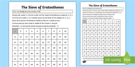 Sieve of Eratosthenes Worksheet / Worksheet (teacher made)