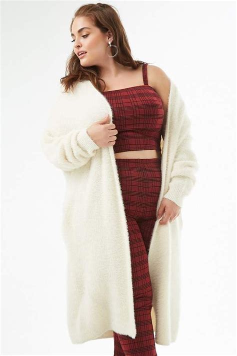 Forever 21 Plus Size Fuzzy Open Front Longline Cardigan Edgy Fashion