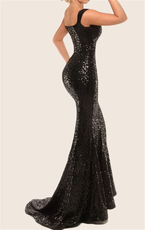 Macloth Mermaid Off The Shoulder Sequin Prom Dress Black Formal Gown