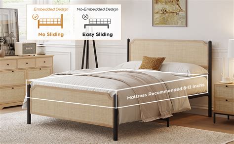 Amazon Brafab Natural Rattan Metal Bed Frame Queen Size With