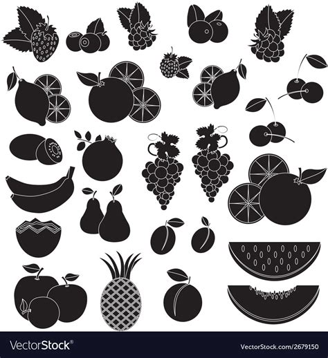 Black white icons - fruits and berries Royalty Free Vector