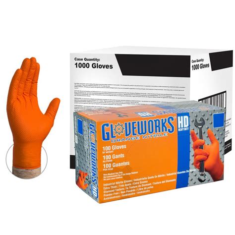 Gloveworks Large Orange Nitrile Industrial Latex Free Disposable Gloves