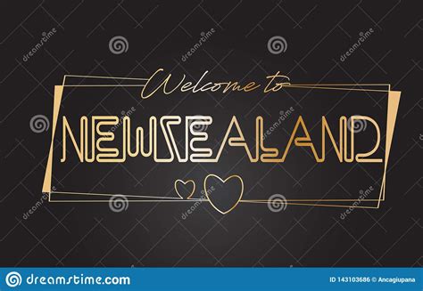 NewZealand Welcome To Golden Text Neon Lettering Typography Vector