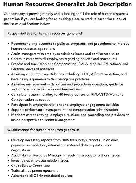 The Comprehensive Guide To Human Resources Generalist Job Description First Republic Craigslist