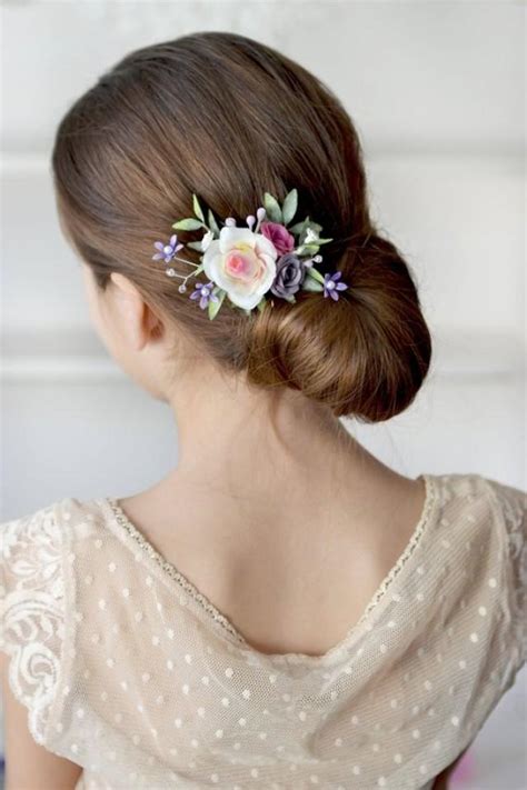 White Purple Flower Hair Clip Rose Head Piece Clip Bridal Floral Accessory Bridesmaids Hair