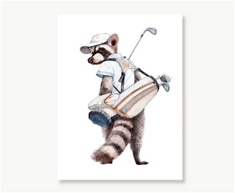 Golfer Raccoon Funny Golf Art Print Golf Nursery Print Animal Sport