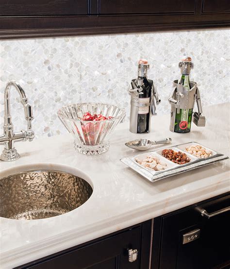 Amazing Backsplash With Mother Of Pearl Tile Pem Traditional