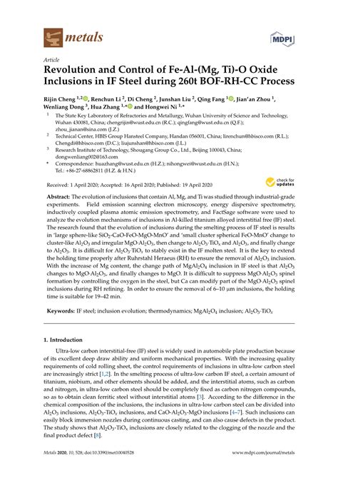 Revolution And Control Of Fe Al Mg Ti O Oxide Inclusions In If Steel