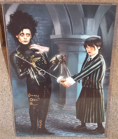 Wednesday Addams Vs Edward Scissorhands Glossy Art Print 11 X 17 In Hard Plastic Sleeve Etsy