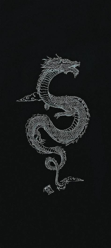 A Drawing Of A Dragon On A Black Background