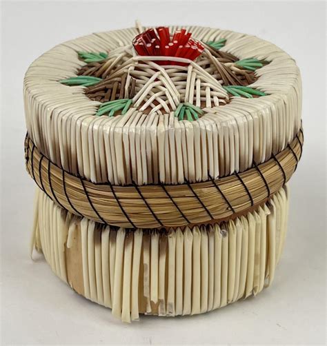 Bid Now Antique Ojibwe Indian Birch Bark Quilled Box September 5