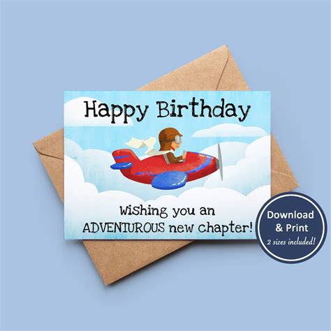 Printable Airplane Birthday Card Digital Greeting Card Instant Download Etsy