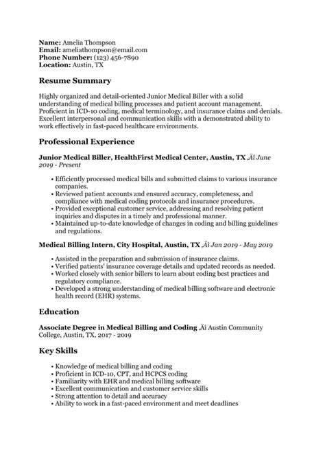 Medical Billing Resume Examples Templates For Resume Buildr