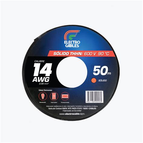 Alambre Sólido THHN 14 AWG Negro 50m Electrocables Disensa Ecuador