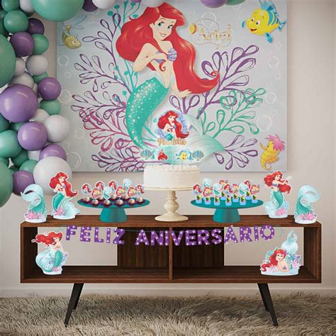 Festa Pequena Sereia Ariel Kit Aniversário Fácil Com 39 Peças