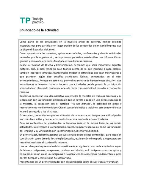 Tp Enunciado De La Actividad Enunciado De La Actividad Como Parte