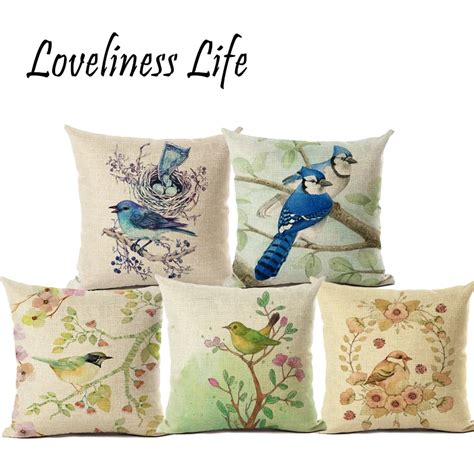 Nordic Bird Cushions Cover Home Decor Linen Cotton Hummingbird Leaf Pillow Cover Decorative