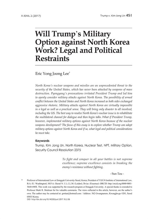 Will Trumps Military Option Against North Korea Work Legal And