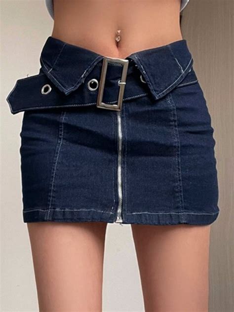 Emmiol Free Shipping 2023 Buckle Belt Denim Cargo Mini Skirt Black M In