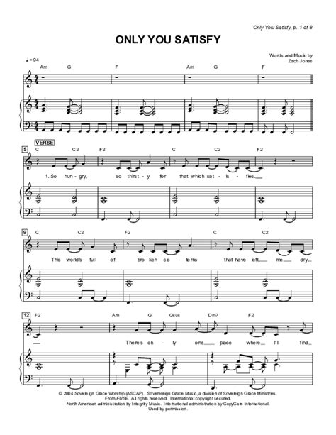 Only You Satisfy Sheet Music Pdf Sovereign Grace Praisecharts