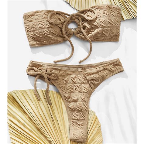 Wholesale Special Fabric Sexy Lace Up Breast Spread Separate Swimsuit High Waist Bikini Swimsuit