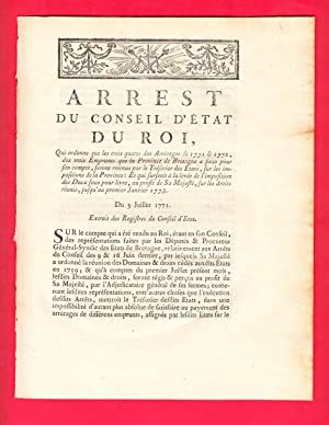 Arrest Du Conseil D Tat Du Roi Qui Ordonne Que Les Trois Quarts Des