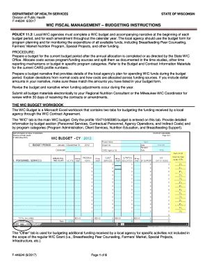 Fillable Online Dhs Wisconsin WIC Fiscal Management Budgeting