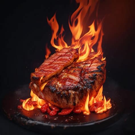 Premium Ai Image Beef Filet In Grill With Fire