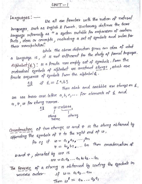 Tafl Unit Handwritten Notes Theory Of Formal Language And Automata