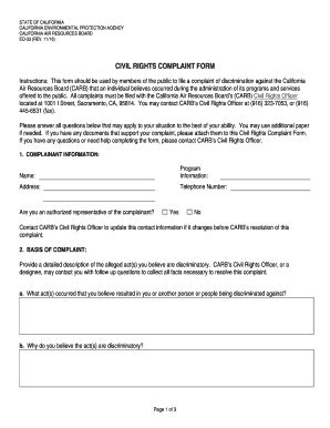 Fillable Online Arb Ca Civil Rights Complaint Form Arb Ca Gov Fax