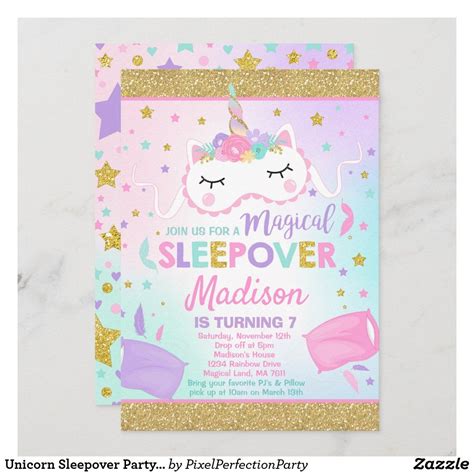 Unicorn Sleepover Party Invitation Slumber Party Slumber