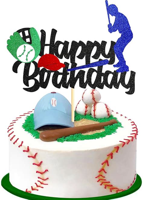 Amazon Sotpot Black Glitter Baseball Theme Cake Topper Pack