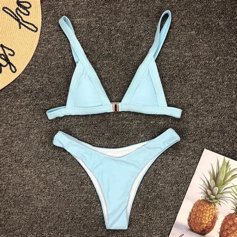 Sexy Thong Bikini Swimwear Women Solid White Swimsuit Push Up Bikini Set Brazilian Bathing