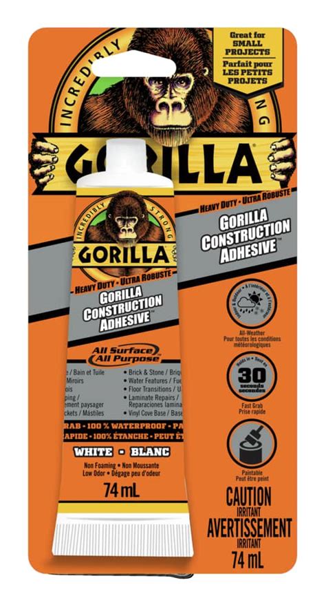 Gorilla Heavy Duty All Surface Indoor Outdoor Waterproof Construction Adhesive White 2 5 Oz