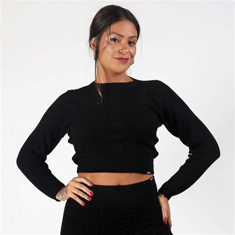 Blusa Tricot Modal Preta Manga Longa Deliriyou