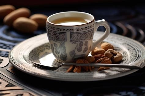 Premium AI Image Steaming Cup Of Tea Or Coffee With Nuts Nutty