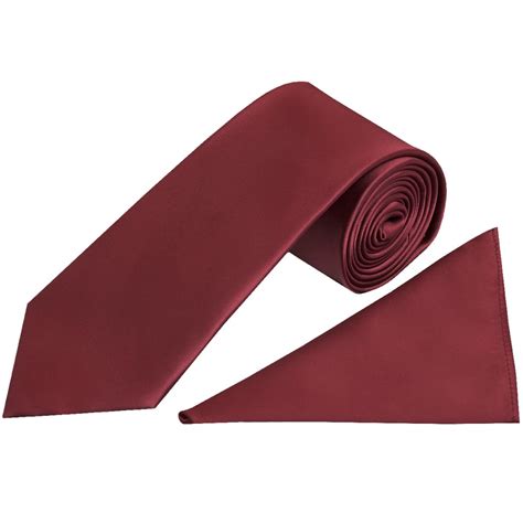 Burgundy Satin Tie And Handkerchief Set