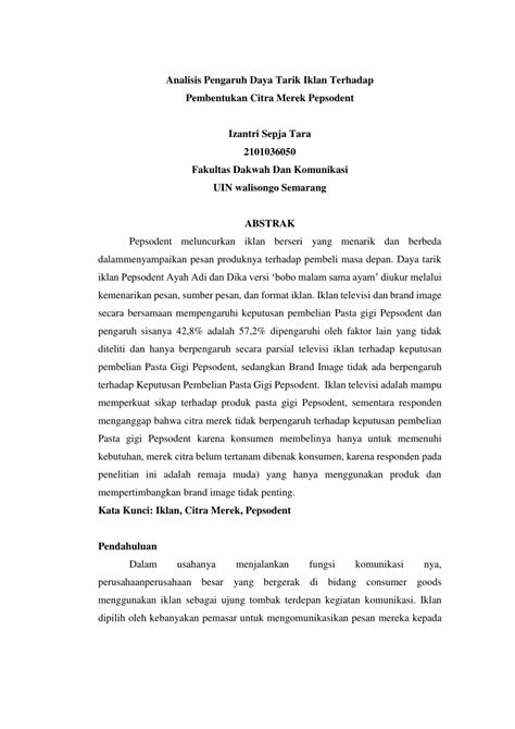 Pdf Analisis Pengaruh Daya Tarik Iklan Terhadap