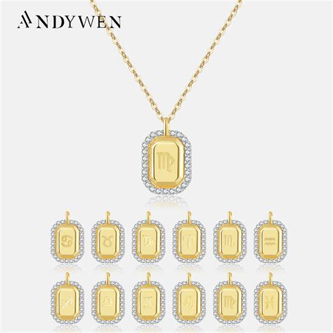 ANDYWEN 925 Sterling Silver Gold 12 Zodiacs Birth Women Necklace