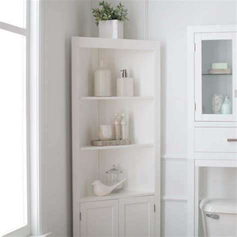 Classic White Freestanding Bathroom Corner Storage Cabinet Linen