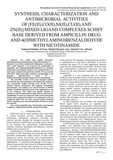 Synthesis Characterization And Antimicrobial Activities Offeiicoiiniiicuiiand Zniimixed Ligand