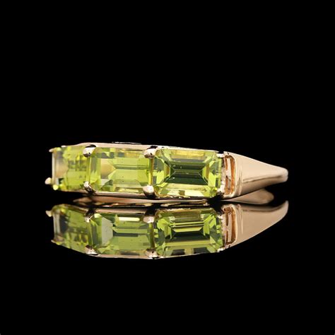 10k Yellow Gold 3-Stone Emerald Cut Peridot Ring - Sindur Style