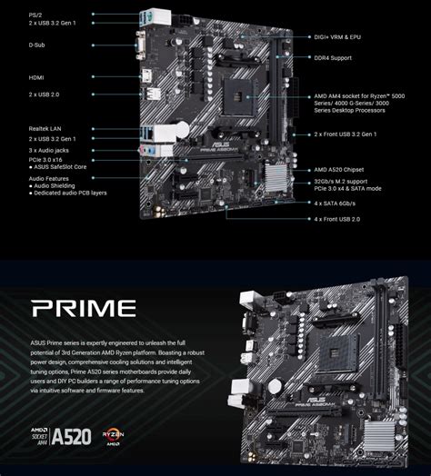 Asus A520M-K PRIME AM4 AMD Motherboard MATX Mainboard Combo Deal Ryzen 7 5700G Ryzen 5 5600G ...